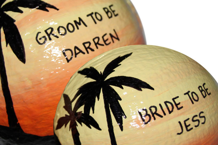 Engagement party gift idea: use painted coconuts!