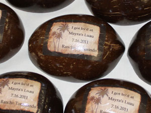 Coconut shells branded with logo